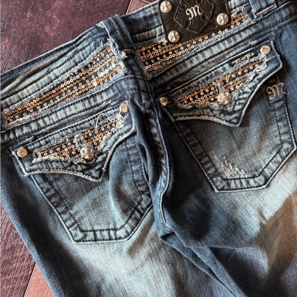 Miss me bootcut jeans size 31 dark wash sequin flap pocket Y2K western bling